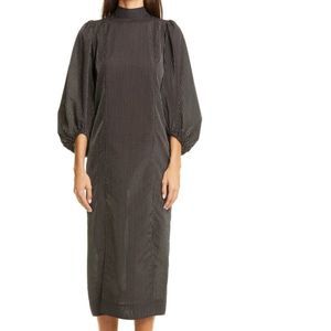 Ganni Statement Sleeve Gingham Seersucker Midi Dress Size EU 36 / US 4 Small NWT
